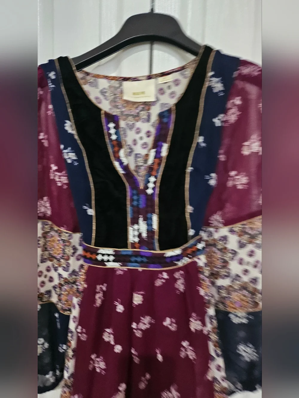 Maeve Anthropologie Dress Women Boho Floral Velvet Trim Tie XS Sheer Sleeve. - Picture 5 of 16